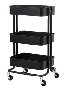 worlkto 3-Tier Utility Cart Storage Rack With Wheels Black 45x35x87cm