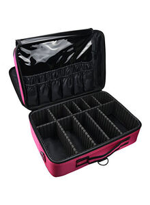 goldwheat Professional 3 Layers Travel Cosmetic Bag With Adjustable Compartment And Strap Pink