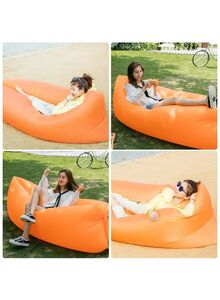 Generic Inflatable Lounger Waterproof Air Mattresses Sofa Polyester Orange 39 x 6.8 x 17centimeter