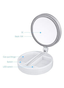 Generic Foldable With Led Light And Magnification Makeup Mirror For Travel White