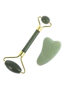Gnker Jade Roller With Gua Sha Scraping Massager Set Green/Gold