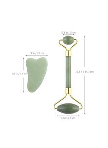 Gnker Jade Roller With Gua Sha Scraping Massager Set Green/Gold