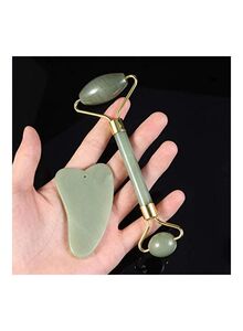 Gnker Jade Roller With Gua Sha Scraping Massager Set Green/Gold