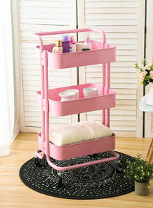 ALMUFARREJ 3-Tier Rolling Shelves Metal Cart Organizer Pink 85x45x35centimeter