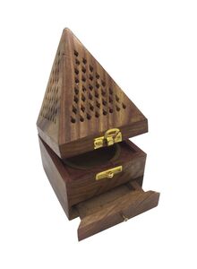 Generic Pyramid Shape Incense Burner Holder Brown 15x9centimeter