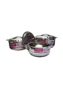 DESSINI 3-Piece Stainless Steel Hot Pot Set Silver Big Casserole 10, Medium Casserole 7.5, Small Casserole 5L