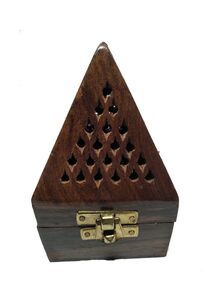 Generic Wooden Pyramid Style Incense Burner Brown/Gold 3x5x3inch