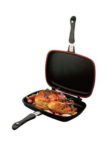 Generic Non Stick Double Sided Grill Pan Black/Red 40centimeter