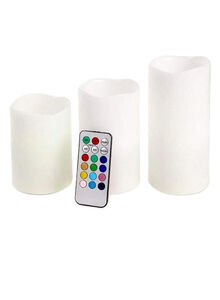 Generic 3-Piece Sky LED Pillar Candle Set With Remote White 12.5 x 10centimeter