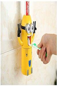 Generic Toothbrush Holder and Automatic Toothpaste Dispenser Set Yellow