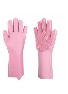 Generic 2-Piece Magic Silicone Scrubbing Gloves Set Pink One Size