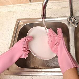 Generic 2-Piece Magic Silicone Scrubbing Gloves Set Pink One Size