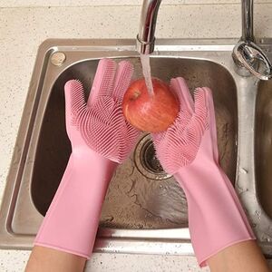 Generic 2-Piece Magic Silicone Scrubbing Gloves Set Pink One Size
