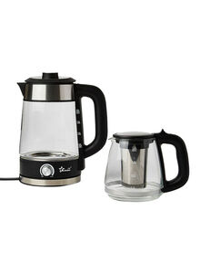 Generic Electric Kettle With Tea Pot 7007-Black Black/Silver/Clear