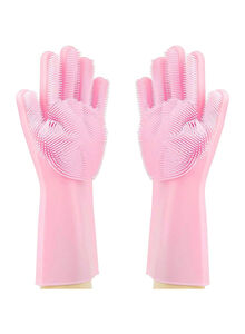 Generic Silicone Scrubbing Gloves Pink 20cm