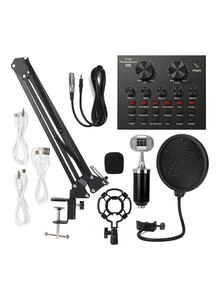 Generic Multifunctional Black Suspension Microphone Kit Broadcasting Recording Condenser Microphone Set Intelligent Volume Adjustable Audio Mixer