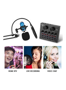 Generic Multifunctional Black Suspension Microphone Kit Broadcasting Recording Condenser Microphone Set Intelligent Volume Adjustable Audio Mixer