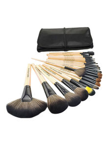 Generic 24-Piece Professional Makeup Brush Set With Bag Beige/Black