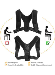 Generic Posture Corrector with Shoulder Pads Men Women Adjustable Back Trainer Straps Back Brace Support 25x6x17cm