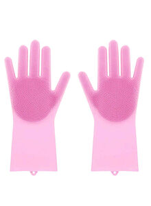Generic Reusable Silicone Washing Gloves Pink