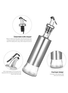 Generic Olive Oil Dispenser Glass and Stainless Steel Bottle Drizzler Vinegar Silver