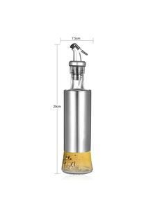 Generic Olive Oil Dispenser Glass and Stainless Steel Bottle Drizzler Vinegar Silver