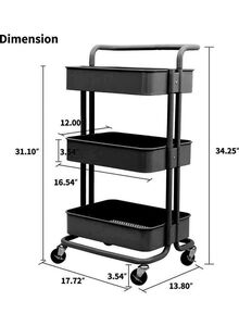 Royal Polar Multifunctional 3-Tier Kitchen Rolling Cart Black 17.72x34.25x13.8inch