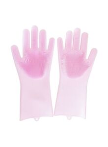 Generic 2-Piece Silicone Dishwashing Gloves Pink