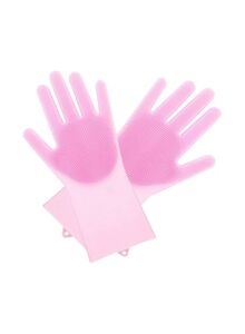 Generic 2-Piece Silicone Dishwashing Gloves Pink