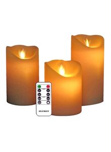 gluckluz 3-Piece LED Flameless Candle With Remote Control Beige