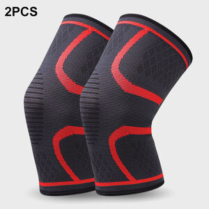 Generic 2-Piece Men Women Knee Pad Knee Compression Sleeve Knitted Fabric Joint Pain-Relief Football Knee Brace XL L