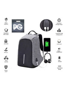 Generic Anti-Theft Backpack For Laptop With Audio & USB Charge Port + PG Bag - Grey