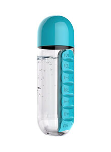 Generic Sports Tour Hiking Water Bottle With Daily Pill Box Blue/Clear 23.5 x 6.9centimeter
