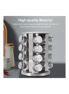 Generic 16-Piece Spice Jar Rack With 360°Rotating Clear/Silver