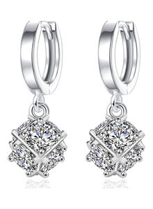 J&J 925 Sterling Silver Cube Six Zircon Studded Earrings