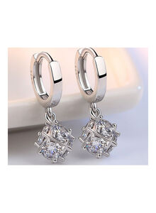 J&J 925 Sterling Silver Cube Six Zircon Studded Earrings