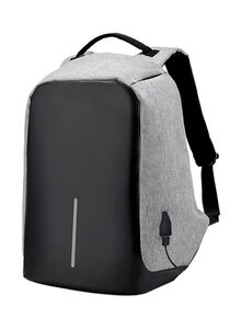 Generic Zipper Large Capacity School Backpack With USB Charger 22centimeter Grey/Black