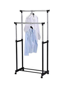 Generic Retractable Metal Double Pole Telescopic Clothes Hanger Black/Silver Medium