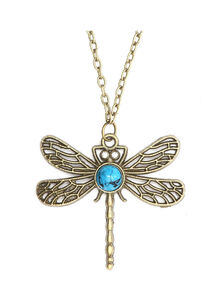 Magic Metal Dragonfly Necklace Turquoise Crystal Eyes Insect Bug Vintage  Art Nouveau Pendant