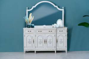 Pan Home Paris Sideboard 4 Door 3 Drawer With Mirror Solid Wood - White