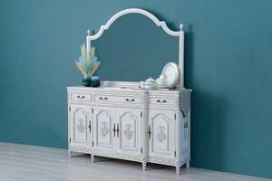 Pan Home Paris Sideboard 4 Door 3 Drawer With Mirror Solid Wood - White