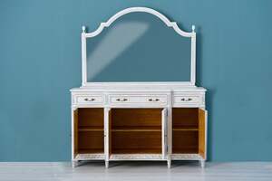 Pan Home Paris Sideboard 4 Door 3 Drawer With Mirror Solid Wood - White