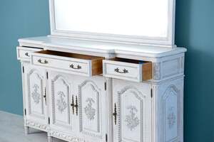 Pan Home Paris Sideboard 4 Door 3 Drawer With Mirror Solid Wood - White