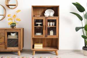 Pan Home Hanford Curio Cabinet With 2 Door Solid Wood - Natural