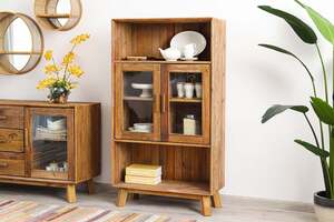 Pan Home Hanford Curio Cabinet With 2 Door Solid Wood - Natural