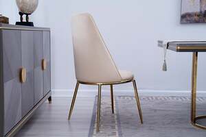 Pan Home Amador Dining Chair High Back - Beige and Gold