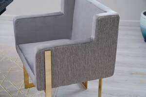 Pan Home Tille Dining Chair With Armrest - Grey and Gold