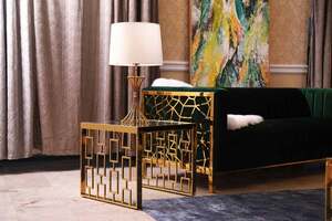 Pan Home Textous End Table Glass - Gold
