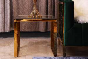 Pan Home Textous End Table Glass - Gold