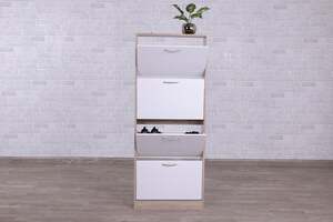 Pan Home Waldon 12-pair Shoe Rack With 4 Drawers - White and Natural